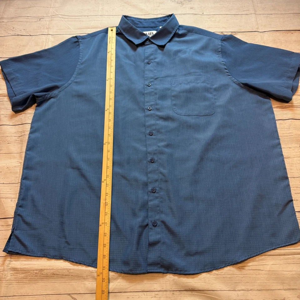 Harbor Bay HB Fit By DXL Short Sleeve Button Up Casual Shirt Blue Men's Size 1XL - Image 4 of 4