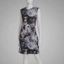 Calvin Klein Womens Gray Floral Scuba Cap-Sleeve Unlined Sheath Dress Size 4