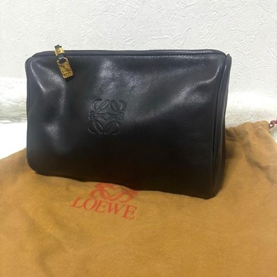 LOEWE Clutch Bag Leather Black Anagram Second Bag Vintage Authentic