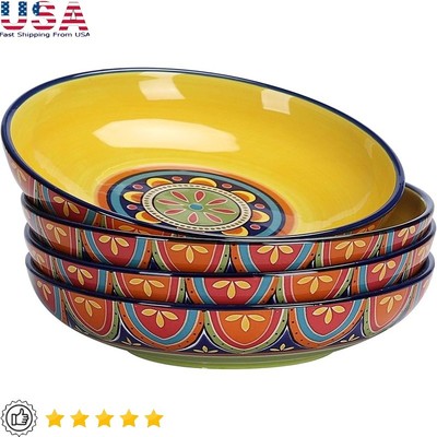 Ceramic Pasta Bowls Set 4 Stackable Dinnerware Gift Ready Microwave Safe New