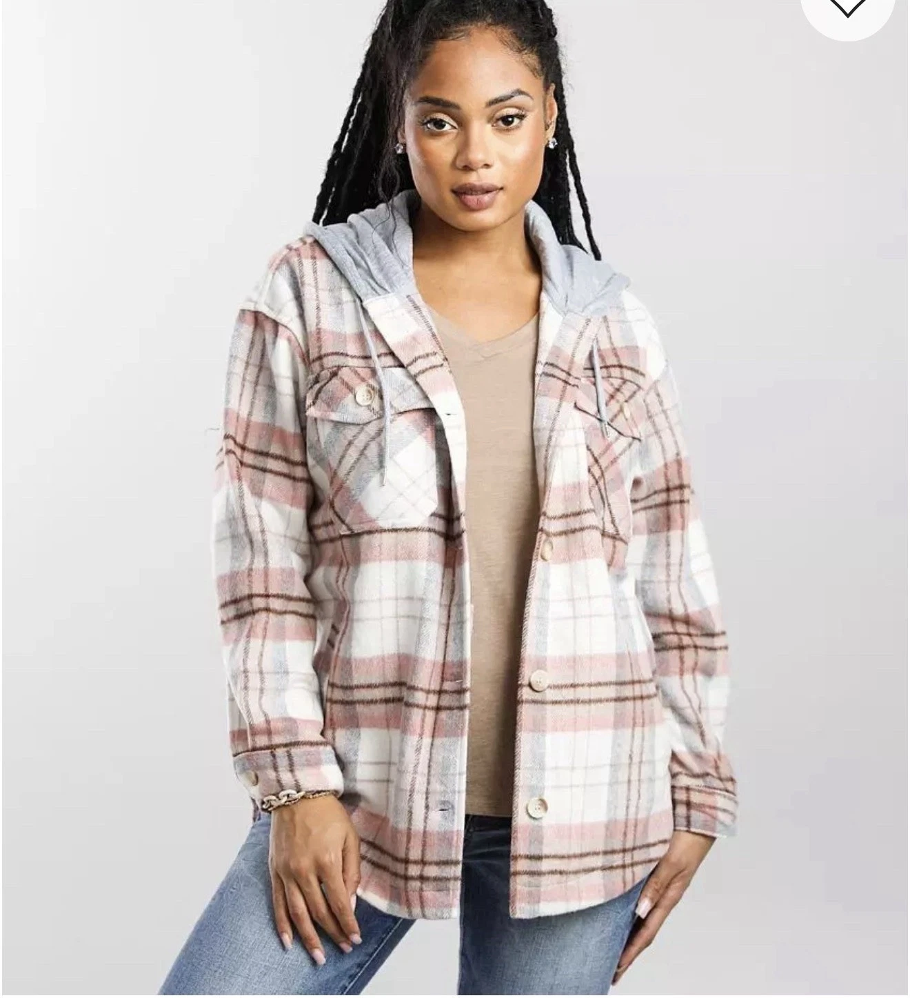 Ashley by 26 Women's Sz. M Hooded Flannel Fleece Lined Shacket Plaid New Without
