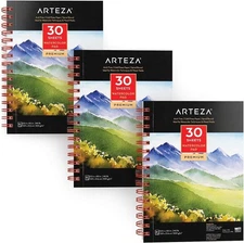 ARTEZA Watercolor Paper Pad 3x30 Sheets 5.5x8.5 Cold Press 140lb Acid-Free