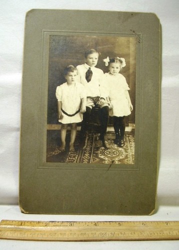 PHOTO Boy + 2 GIRLS Edwardian dresses CHILDREN ages 8 5 + 3 1910 * vintage charm - Picture 5 of 10