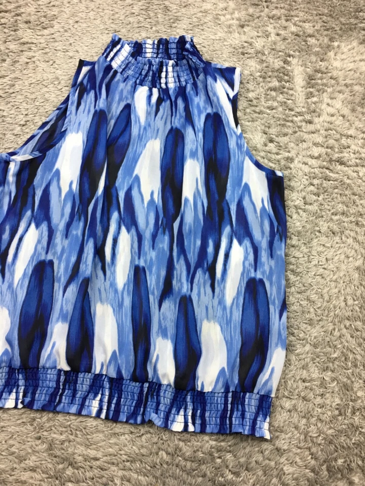 Blusa sin mangas con cuello falso Sere Nade para mujer talla grande azul poliéster transparente Foto 3 de 4