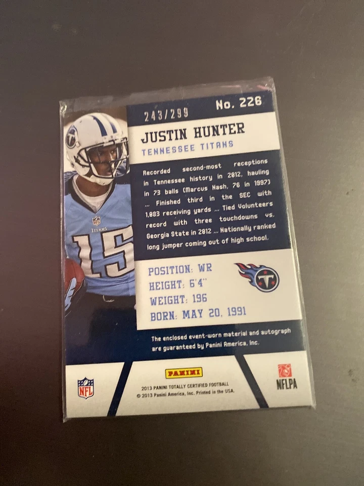 Panini 2013 Justin Hunter Rookie Auto 243/299 - Image 2 of 2