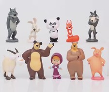 10 PCS Masha and The Bear Action Figures Set Party Toys Dolls Gift Cake Toppers