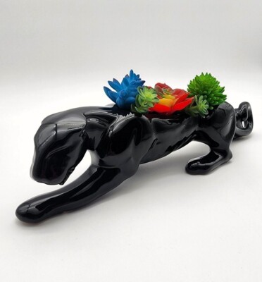 Vintage Mid-Century Modern Black Panther Ceramic Planter, Black