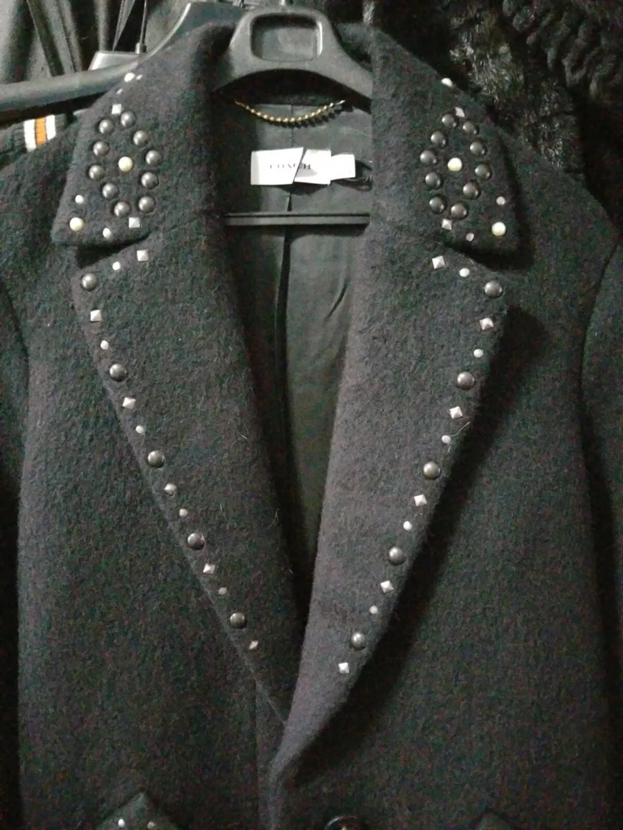 Coach black wool mohair coat size 4 studded style 57014 faux pearl teddy rare