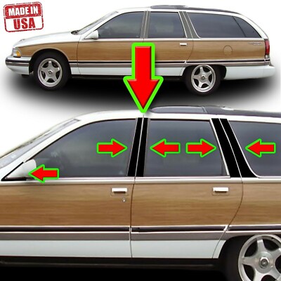 Black Pillar Trim for Buick Roadmaster (5dr Wagon) 92-96 12pc Set Door Post