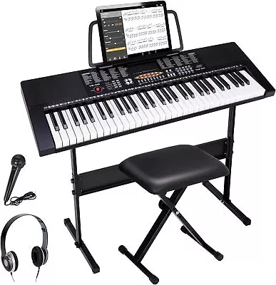 61 Key Electronic Keyboard Piano with Stool Headphones