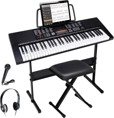 61-Key Electric Keyboard Piano w/Built In Speakers, Stand,Headphones, Microphone - Afbeelding 1 van 16