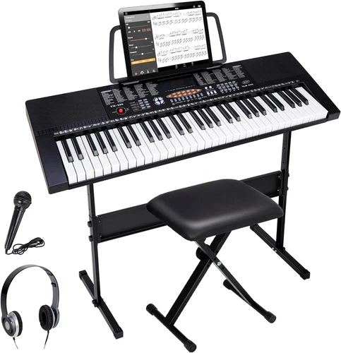61 Key Electronic Keyboard Piano with Stool Headphones Microphone Stand Portable - Picture 1 of 16