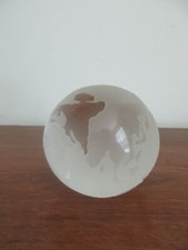 Vintage World/Globe/Earth Paperweight Etched/Frosted/Clear Crystal Glass Un Mark