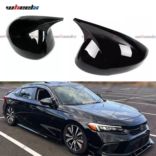 Glossy Black Rear M Horn Mirror Cover Caps For 22-25 Civic Sedan & Hatchback