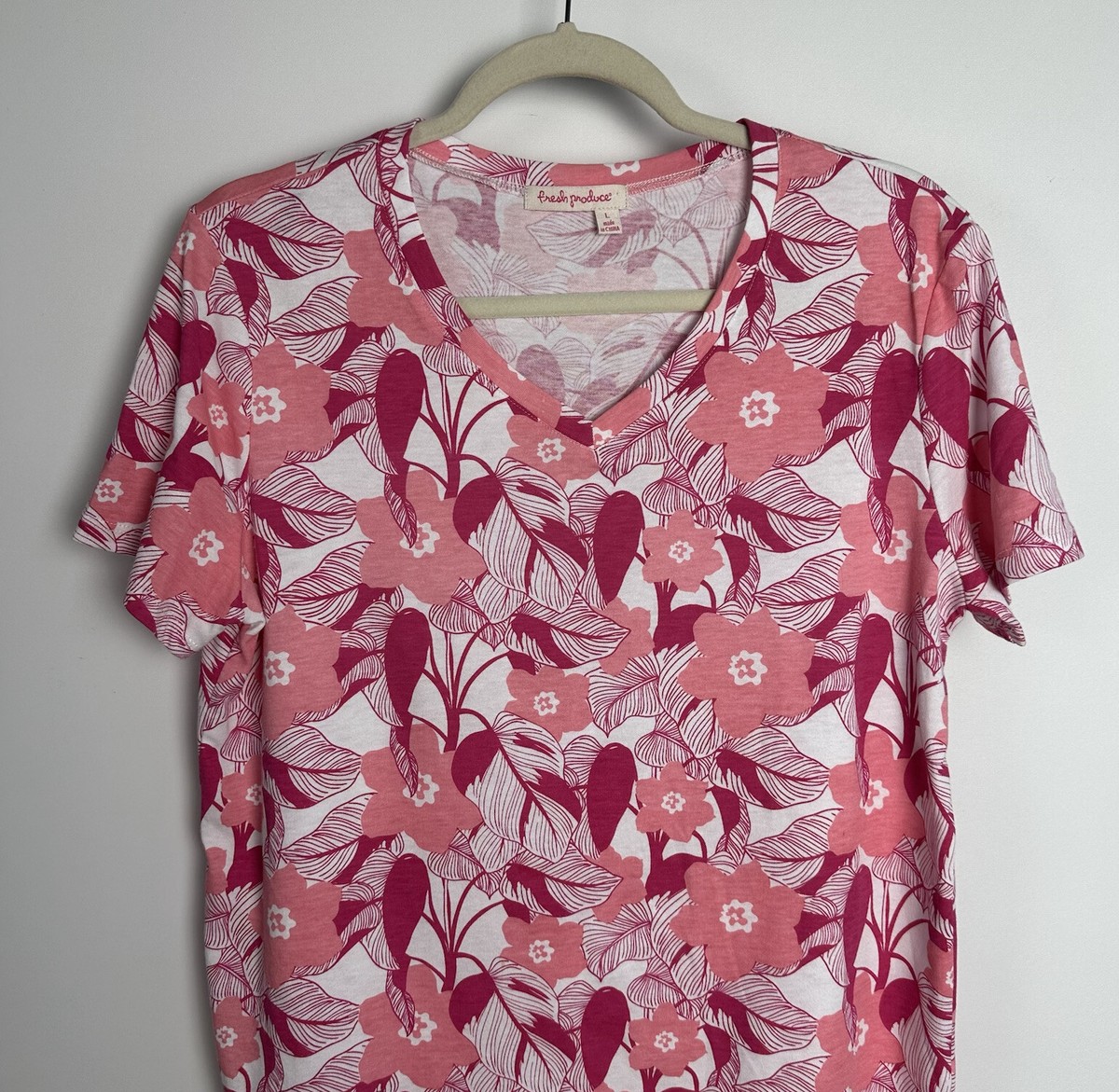 Fresh Produce Womens T Shirt Floral Stretch Short Sleeve Pink