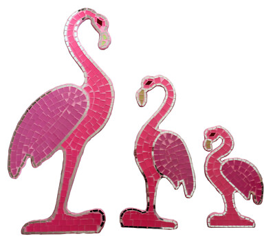 Rosa Flamenco Reflectante Mosaico Hecho a Mano Placa de Madera