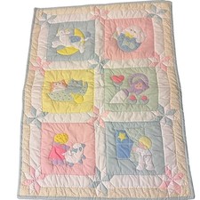 House of Hatten Baby Quilt 48x36 Pastel Vintage Nursery Applique Bedding