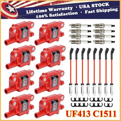 High Performance Ignition Coil & Spark Plug & Wire For Chevy GMC 5.3L 6.2L UF413