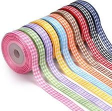 10 Color Gingham Ribbon Pack 3/8 Inch x 100 Yards Assorted Plaid Craft Ribbon
