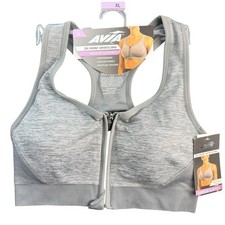 Avia Womens Zip Front Sports Bra XL Grey Medium Support Racerback Performance