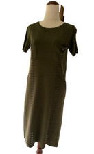 Chanel Olive Green Knit Midi Dress Pocket