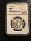 1945 D Liberty Walking Silver Half Dollar. NGC MS63