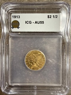 1913 $2.50 Indian Head Gold Quarter Eagle Philadelphia ICG AU55