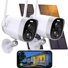 2x Solar Wireless Security Cameras 2.5K 4MP PIR Motion Night Vision Outdoor IP65