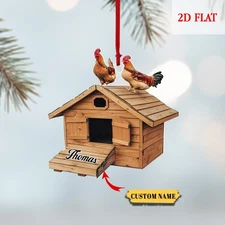 Personalized Chicken Coop Ornament 2D, Custom Name Rooster Xmas Farm Gift