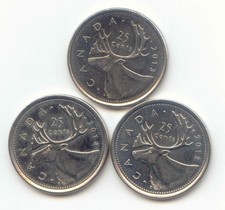 Canada 2013 2014 2015 Quarters Canadian 25c Caribou Exact Lot - 3 Coins