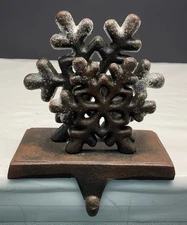 Rustic Cast Iron Double Snowflake Mantle Stocking Hanger C1