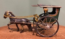 Vintage Tin Plate Carriage and Plastic Horse. 27cm. Play worn but moving.