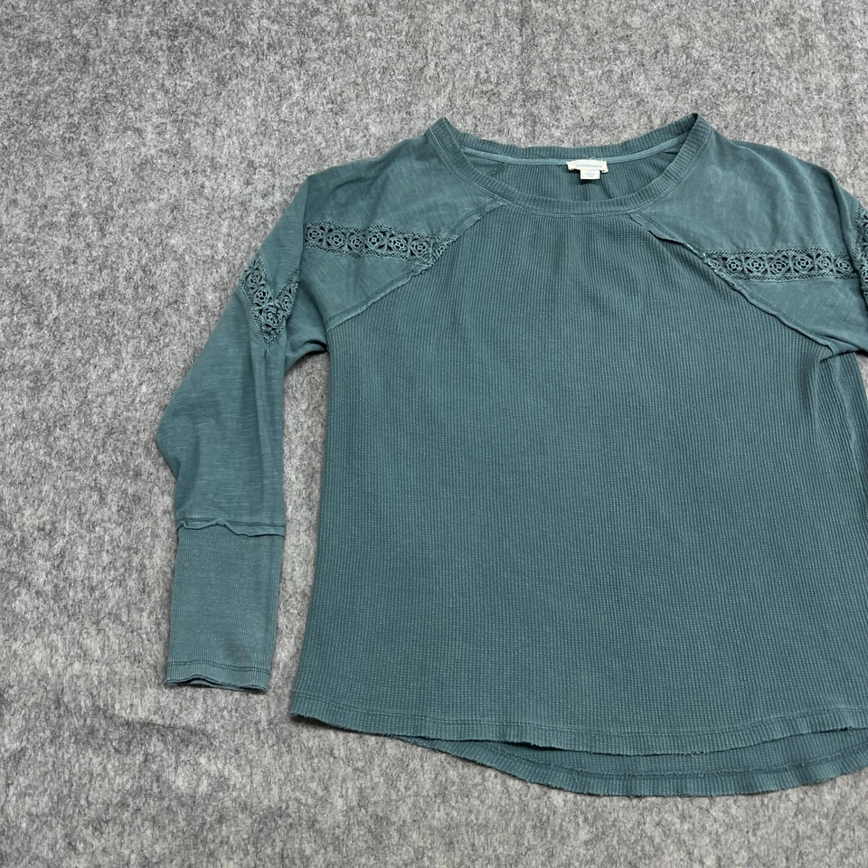 Sundance Shirt Womens Large Teal Green Thermal Waffle Knit Lace Long Sleeve - Image 4 of 4