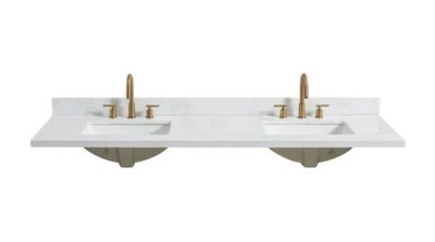 73 In Stone Ceramic Vanity Sink Top w/ Backsplash Double White Bathroom Sink 
