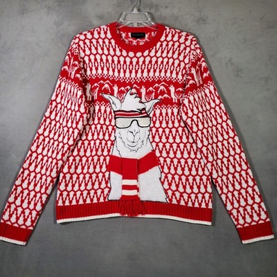 Blizzard Bay LLama Holiday Sweater Mens L Red Fair Isle Ugly Christams Hip Hop