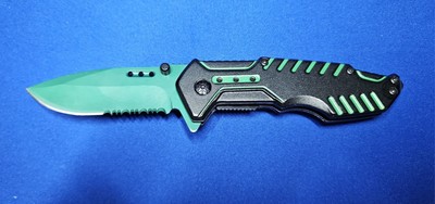 7 1/2'' Assisted Open Drop Point Blade Folding Pocket Knife Green Matrix