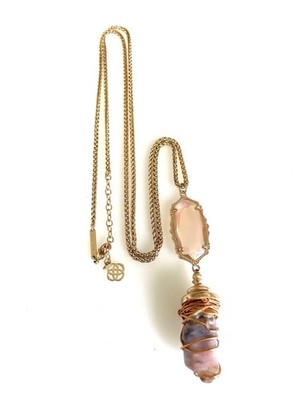 KENDRA SCOTT Rayne Everly ROSE PINK Gold Wire Wrapped Crystal Custom Necklace