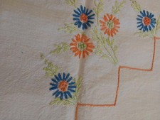 Vintage 100 cotton 32" square table topper with floral embroidery