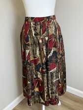 Vintage 80s 90s Abstract Geometric Midi Skirt M Red Brown Boho Pleated Art Wear