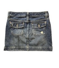 VTG Gap Jeans Skirt Womens 2 Blue Denim Mini Distressed Flap Pockets Button Zip