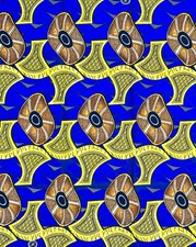 African Fabric/ Ankara - Blue, Yellow, Orange Oba s Vanguard' Design, 1 YARD