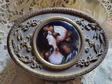 ANTIQUE FRENCH SCULPTED DORE BRONZE~ LIMOGES ENAMEL PORTRAIT BOX~JEWELRY~TRINKET