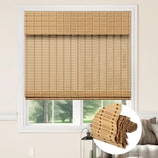 Cordless Bamboo Roman Shades with Valance, Light Filtering BambooBlinds for I...