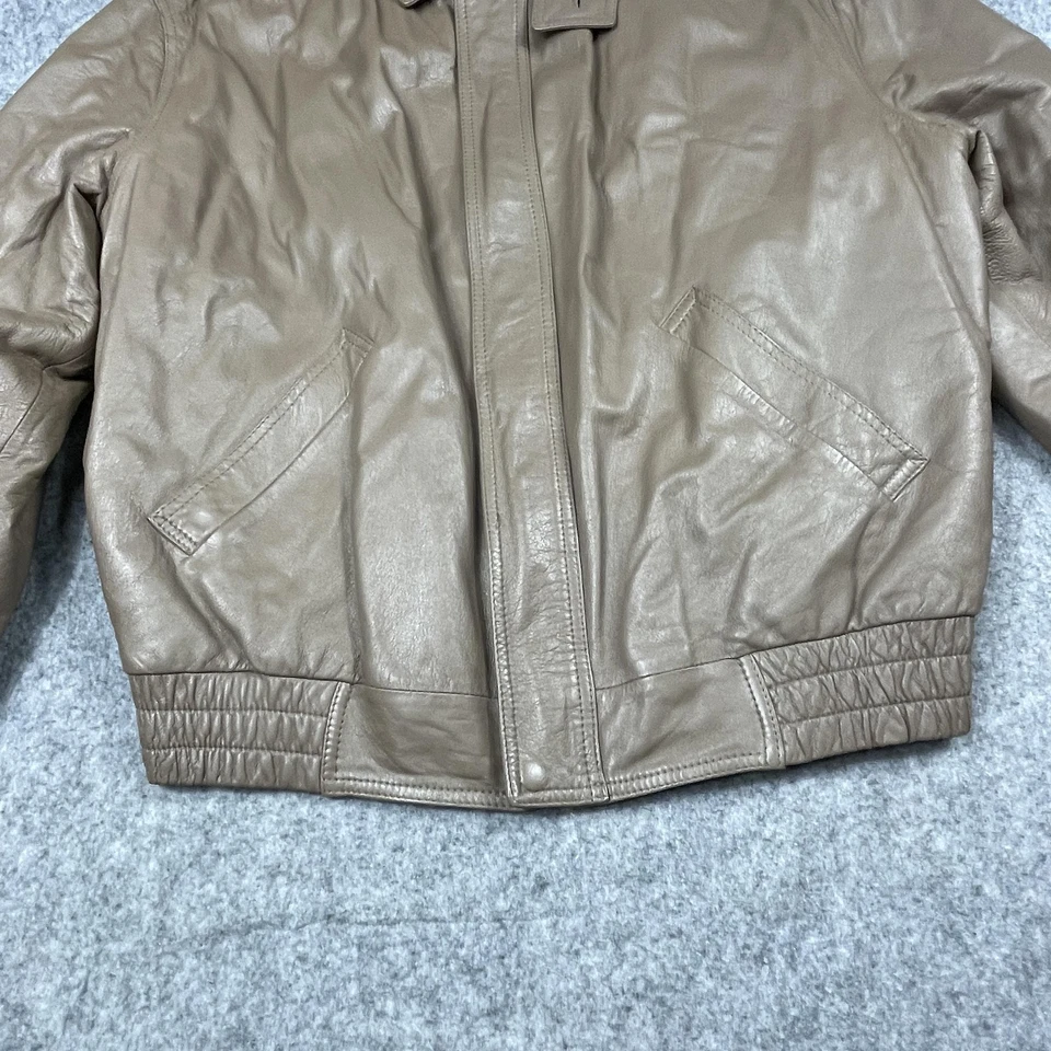 Bally Leather Jacket Mens 40 Taupe Brown Made in Italy Bomber Zip Elastic Hem - Image 3 of 4