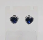 Sterling Silver Vintage 1.5 Ct TW Blue & White CZ Heart Halo Post Back Earrings