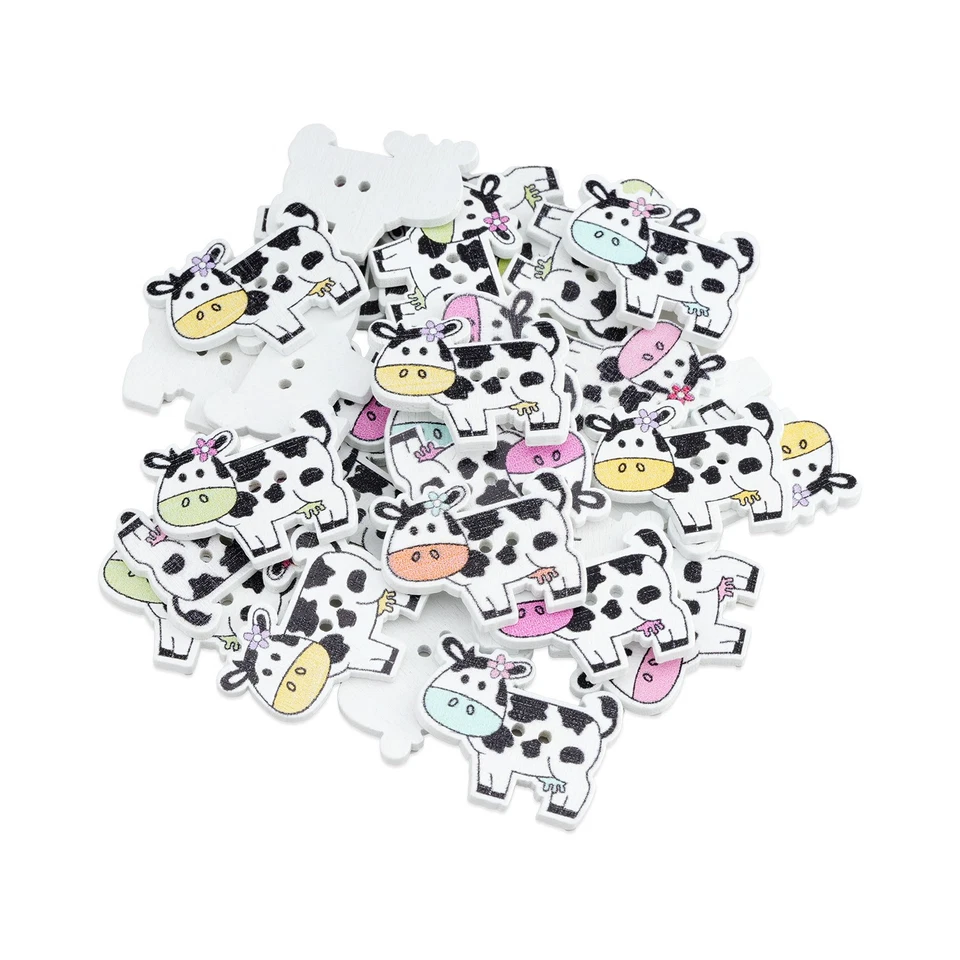 30pcs Colorful Cow Wood Buttons for Crafts Sewing Scrapbooking Diy Decor 27x22mm - Image 3 of 4