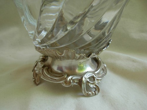 HENIN,ANTIQUE FRENCH CRYSTAL WINE DECANTER WITH SILVERPLATED MOUNT,LATE 19th. - Picture 12 of 18