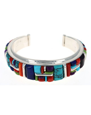 Multi-Color Raised Cobblestone Inlay Bracelet By Navajo Artist Julius Burbank