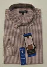 NWT Mens BANANA REPUBLIC Red Check Non Iron Slim Fit L/S Dress Shirt S 16x35