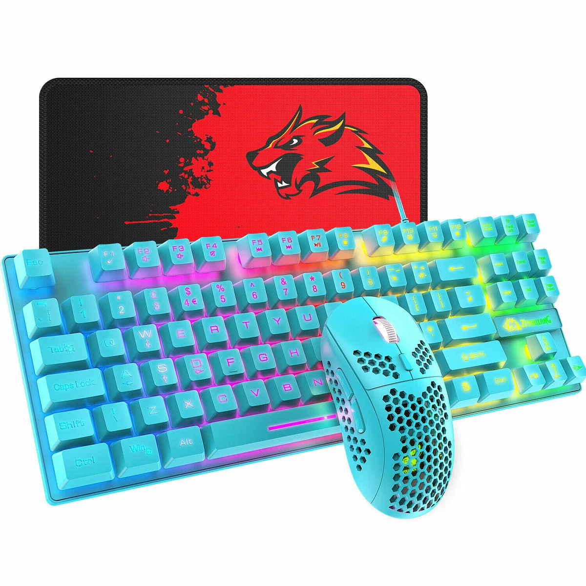 Wired Gaming Keyboard and Mouse set Rainbow Backlit 6400 DPI for PC PS4  Xbox one